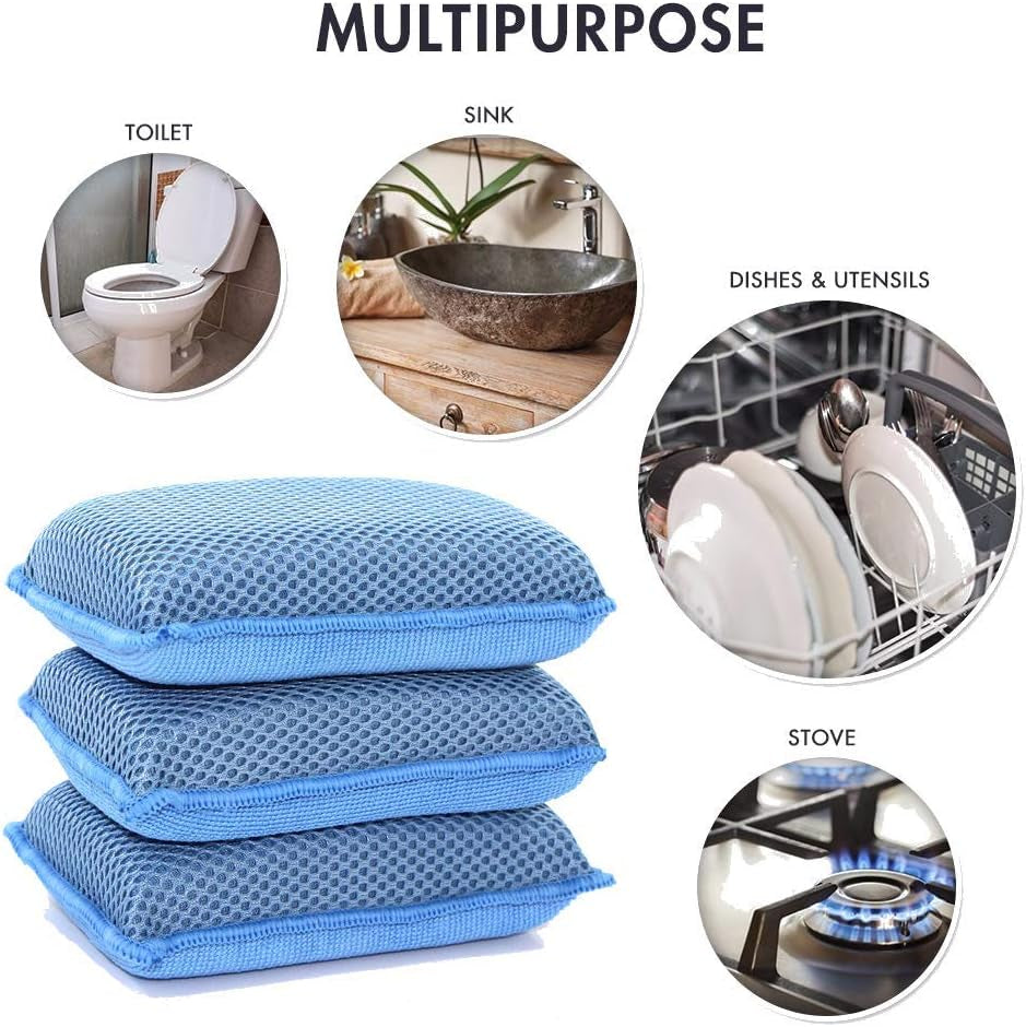 Miracle Microfiber Kitchen Sponge by - Non-Scratch Heavy Duty Dishwashing Cleaning Sponges- Machine Washable - (Blue)
