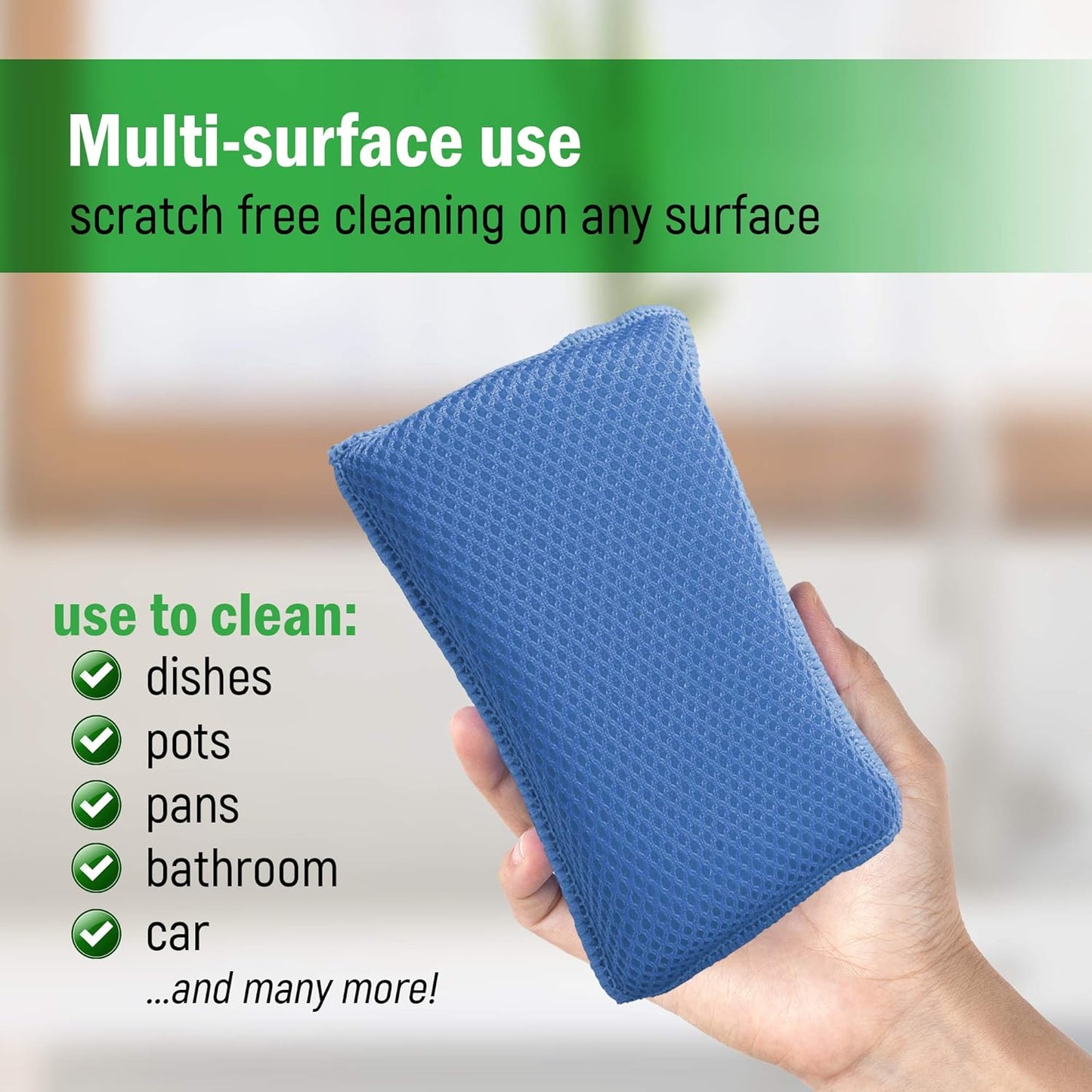 Miracle Microfiber Kitchen Sponge by - Non-Scratch Heavy Duty Dishwashing Cleaning Sponges- Machine Washable - (Blue)