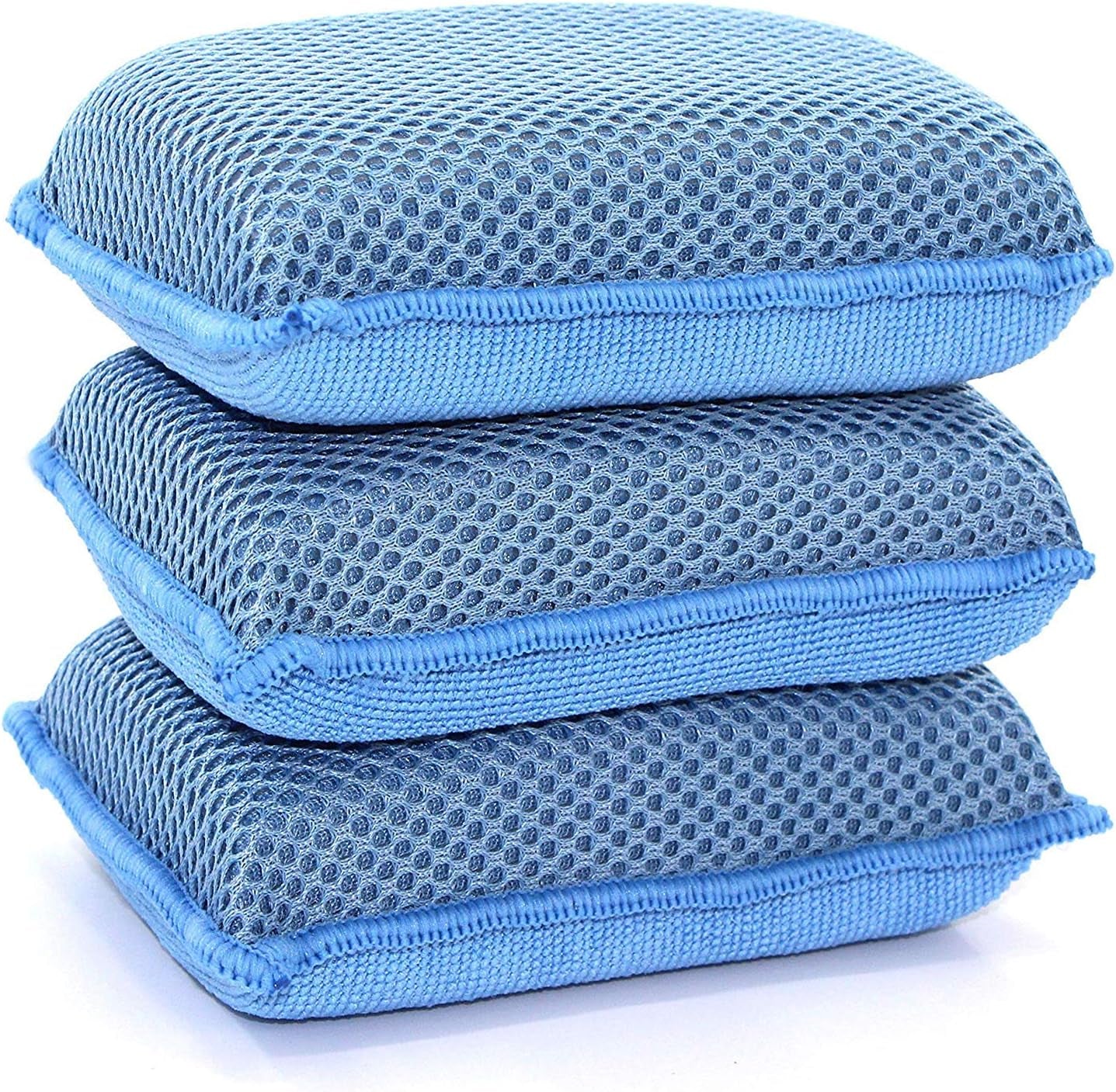 Miracle Microfiber Kitchen Sponge by - Non-Scratch Heavy Duty Dishwashing Cleaning Sponges- Machine Washable - (Blue)