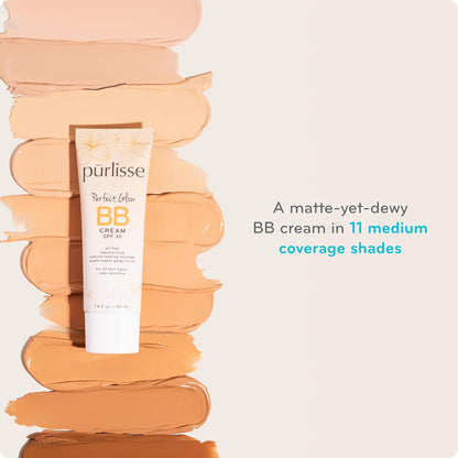 Purlisse Perfect Glow BB Cream SPF 30: Clean & Cruelty-Free, Medium Flawless Coverage, Hydrates with Jasmine | Medium 1.4Oz