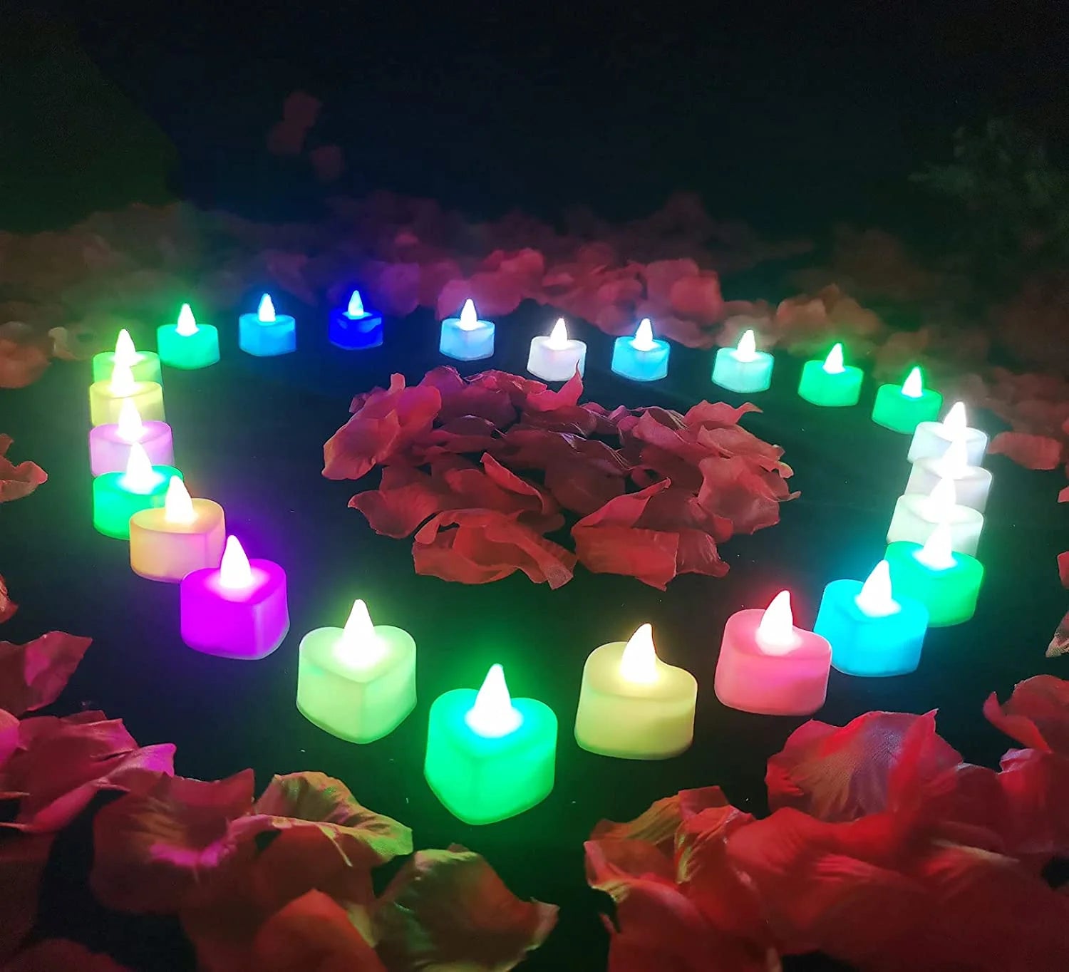 24 Pcs Flameless Tealight Candles with Colorful Lights, a Great Choice Heighten the Festive Atmosphere, Battery Operated Colored Fake Candles, No Flickering Light